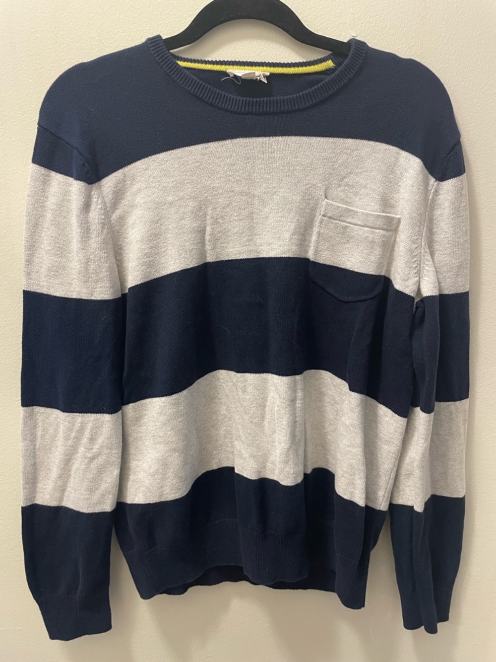 GAP Men’s Navy and Light Gray Striped Crewneck Sweater